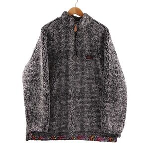 USA Palm Reversible Fleece Quarter Zip Pullover Grey Multi Geometric L